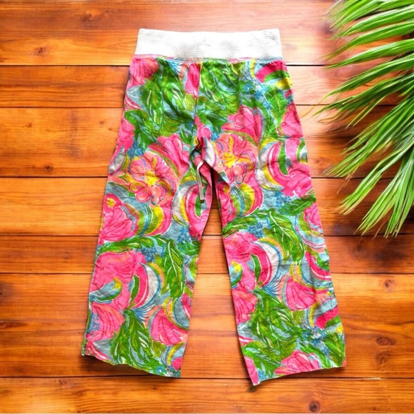 Lilly Pulitzer XS The Beach Pant - 100% Linen - Vibrant Floral Print - Picture 2 of 12